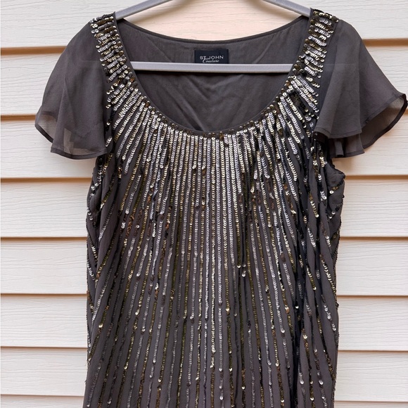 St John Dog Show Metallic Sequin Sheer Flutter Short Sleeve Blouse size small - Picture 3 of 16